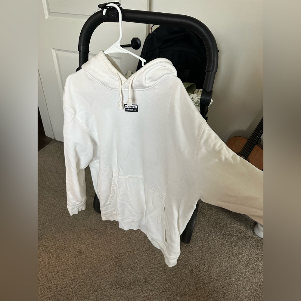 White Adidas Hoodie and sweatpants